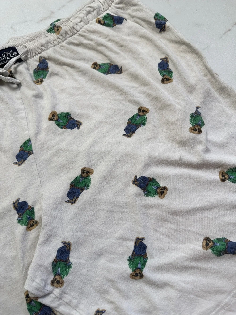 Polo Ralph Lauren Men's White Polo Bear Graphic Jersey Sleep Shorts Sz XL Trendy